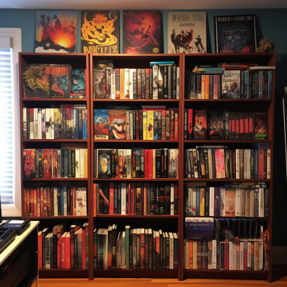 Graphic novels on a shelf